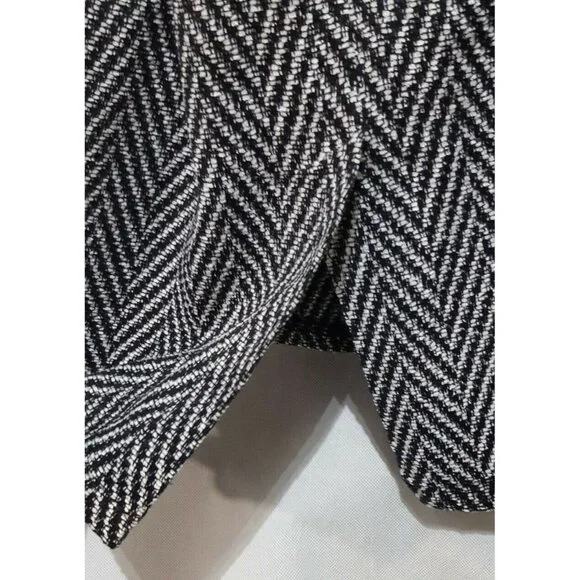 Vintage 90s Skirt Suit Leslie Fay 12 Black Chevron Long Sleeve Faux Leather Trim - Picture 7 of 10